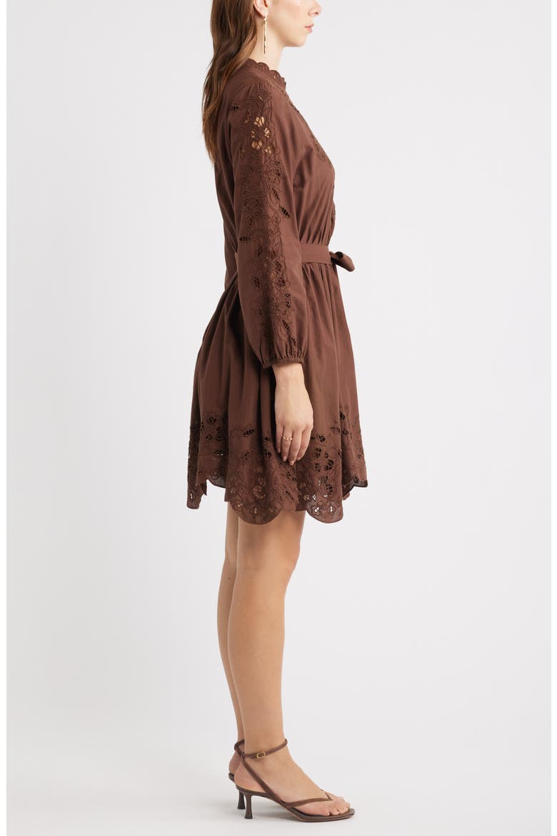 Embroidered Long Sleeve Tie Waist Minidress