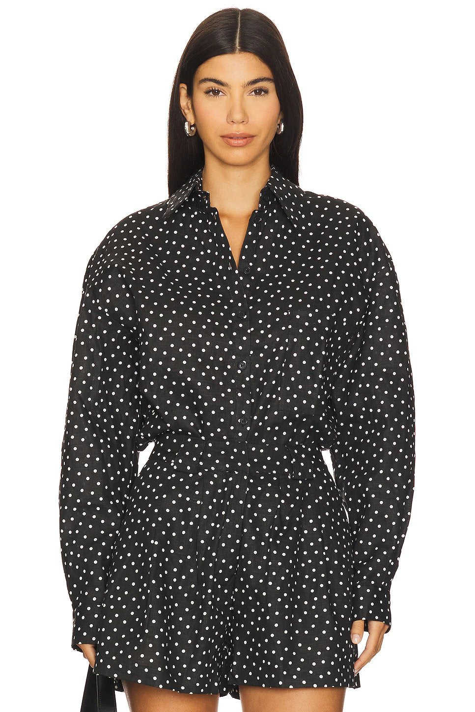 AEXAE Linen Woven Shirt in Polka Dot - Image 1