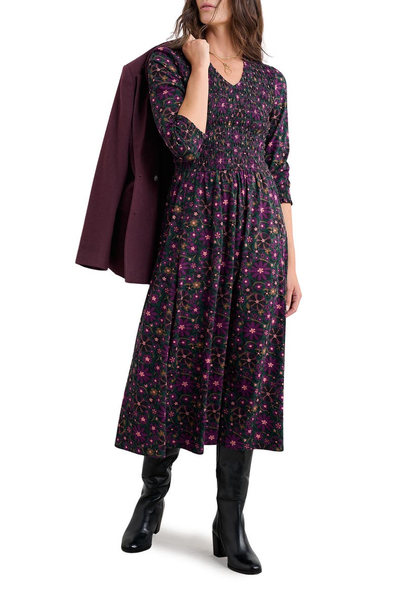 Sea Sound Floral Smocked Midi Dress