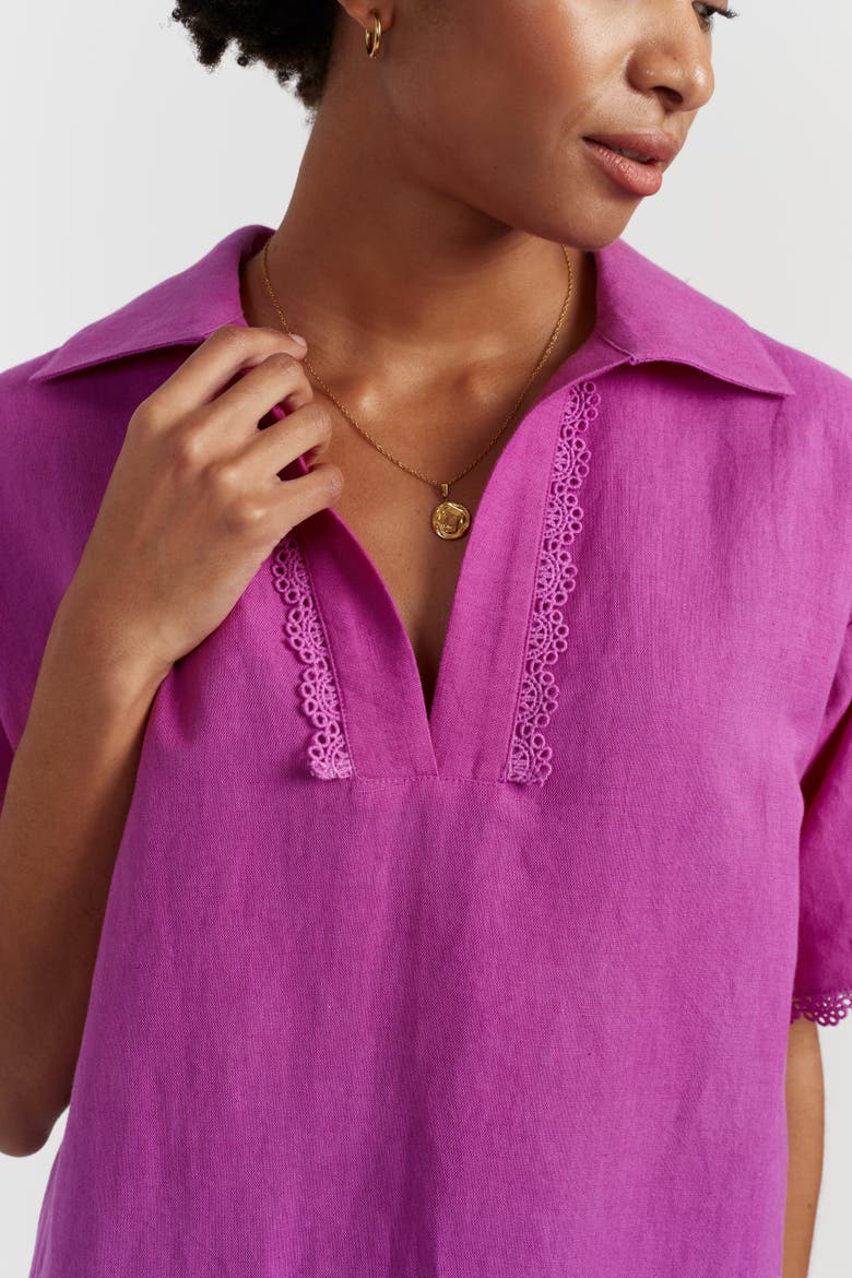 Linen-Blend Scallop Tunic Dress