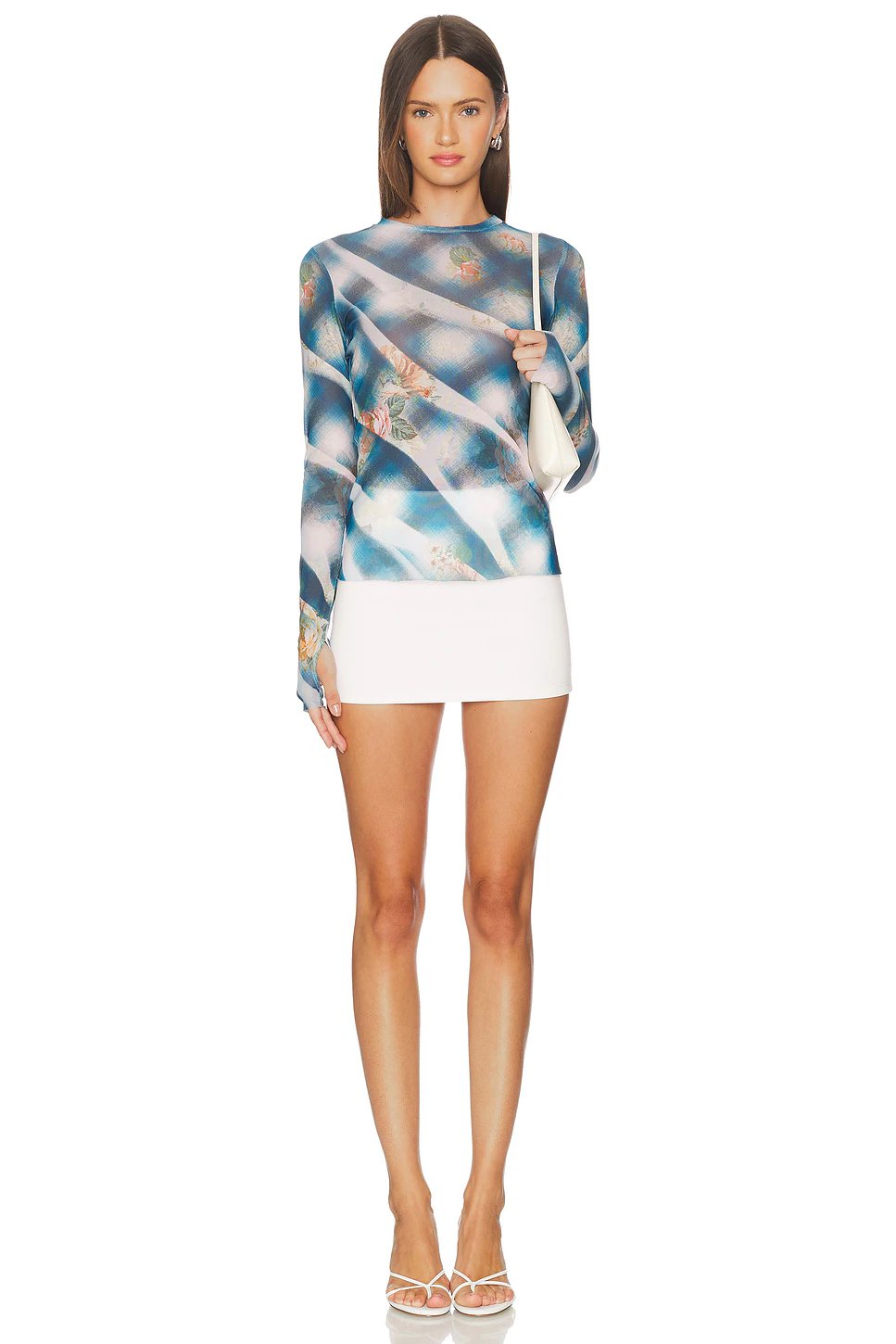 AFRM Kaylee Top in Blue Floral Plaid - Image 4