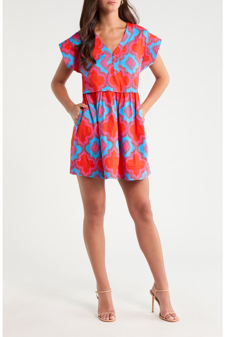 Devany Jolene Abstract Print Cotton Trapeze Minidress