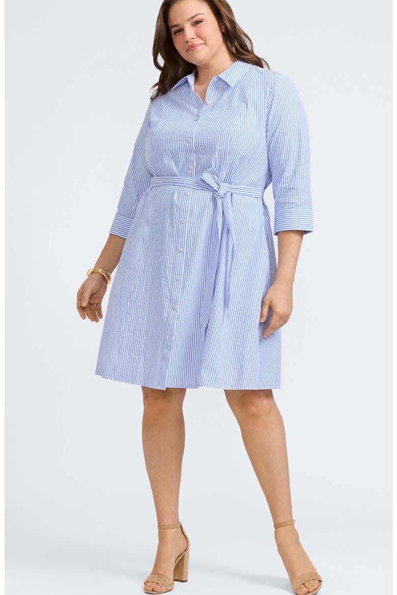Fiona Stripe Cotton Seersucker Shirtdress