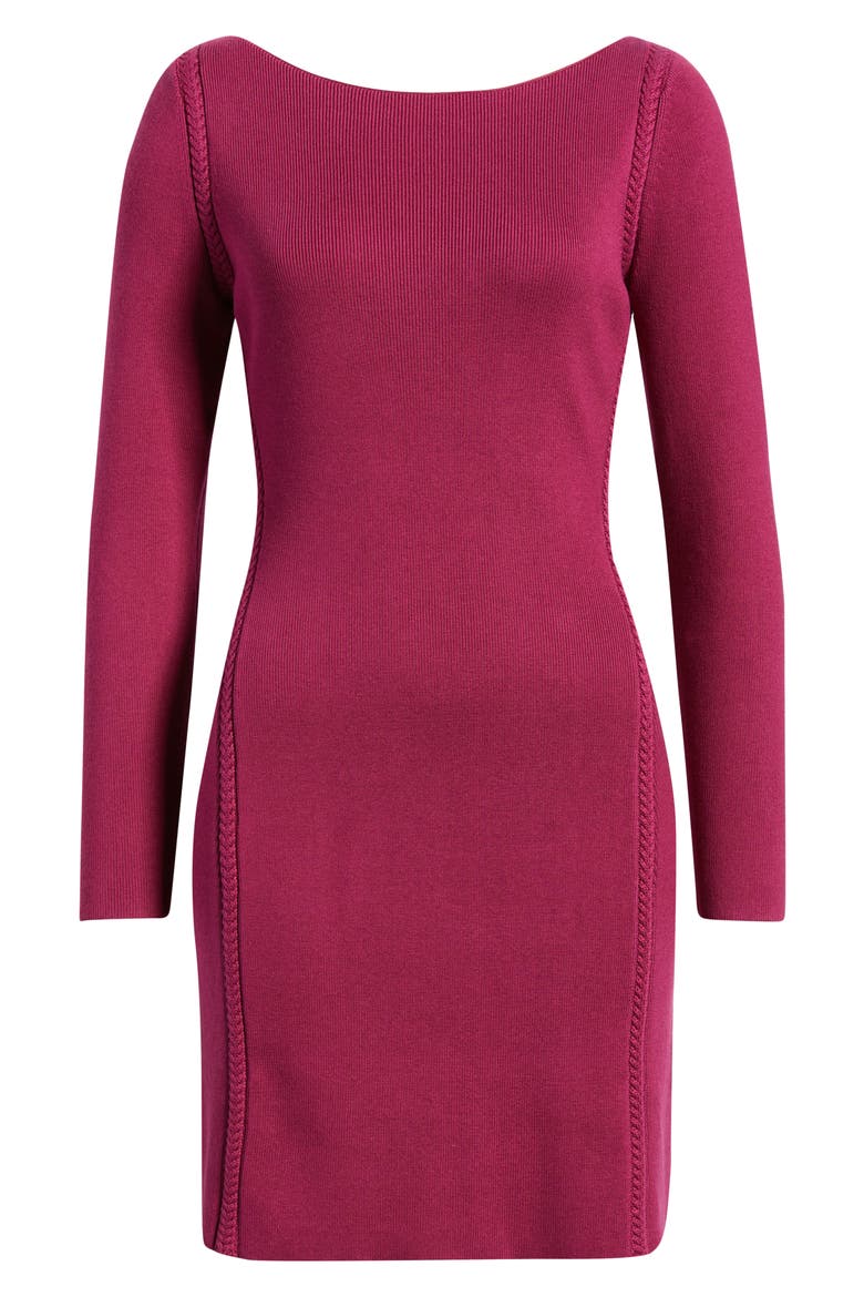 Delphina Braid Detail Long Sleeve Cotton Blend Sweater Minidress