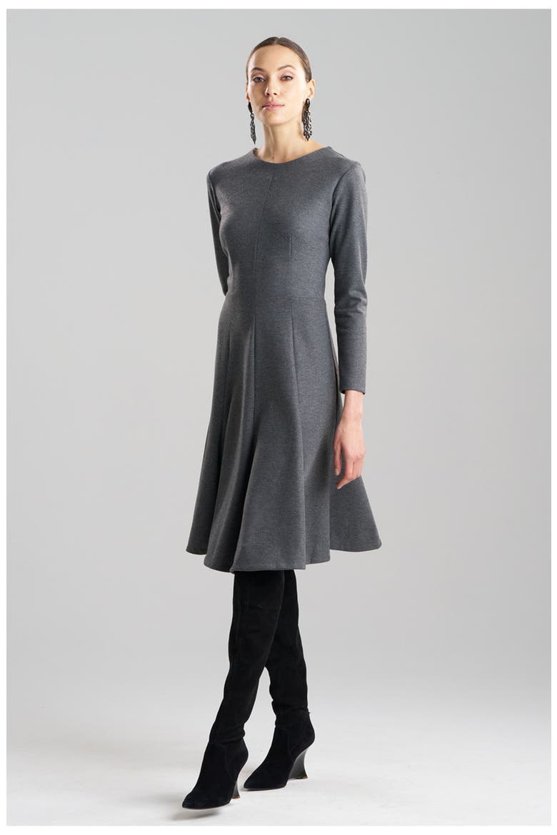 Double Jersey Fluted Hem Long Sleeve Midi Dress