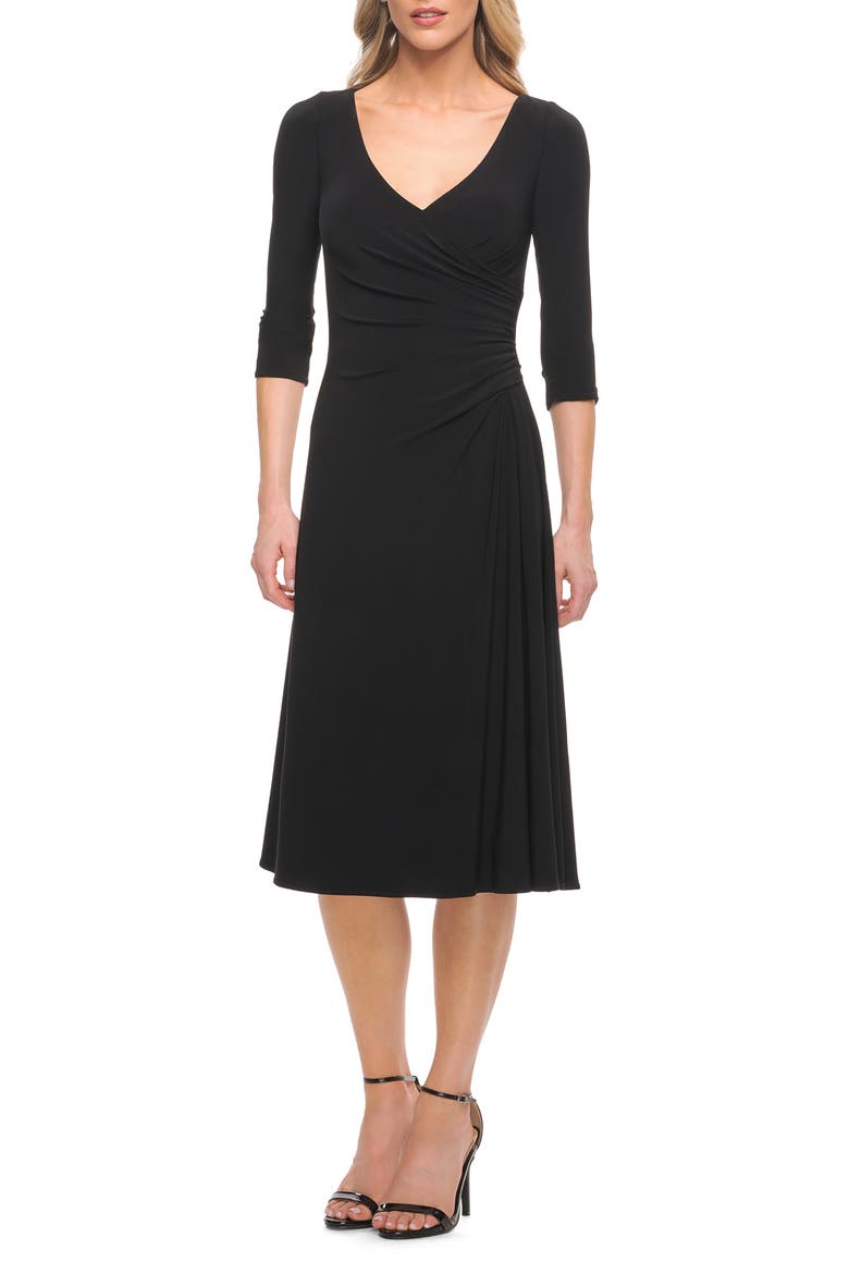 Chic Tea Length Jersey Dress with Ruching