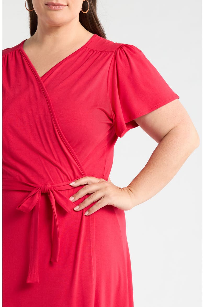 Flutter Sleeve Faux Wrap Jersey Dress