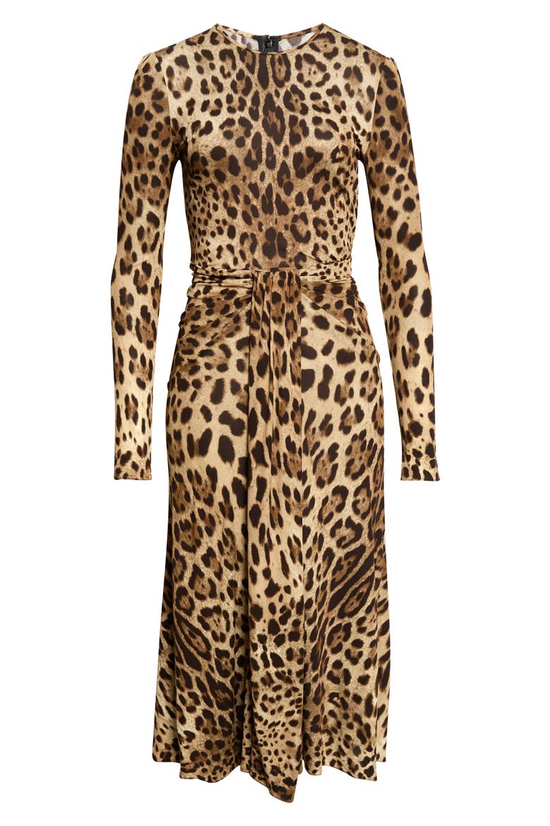 Leopard Print Long Sleeve Midi Dress