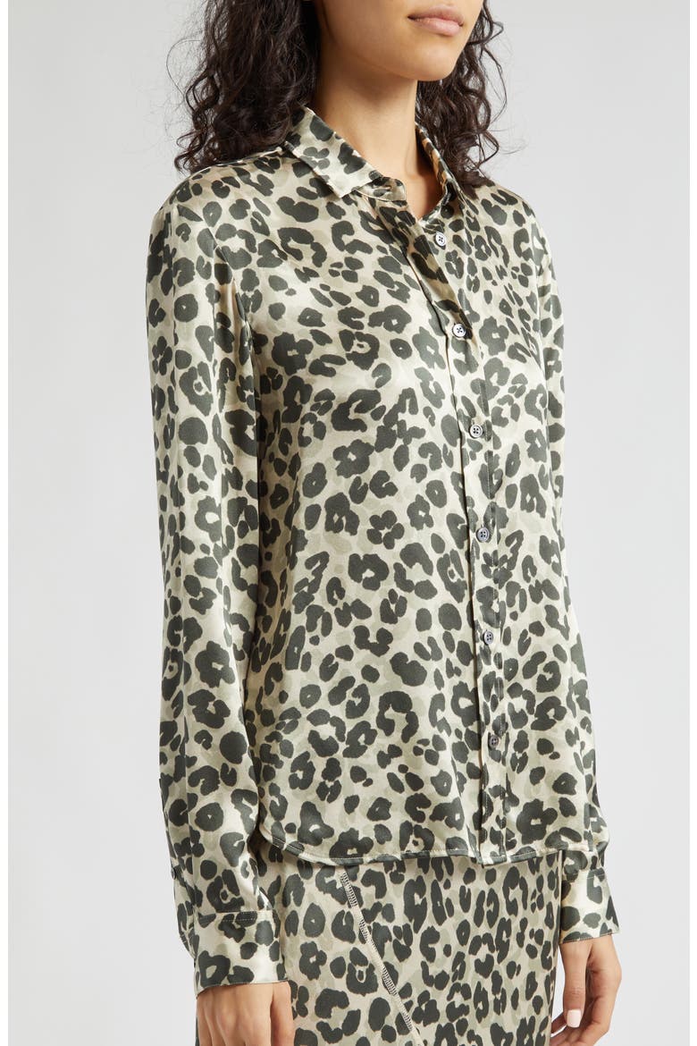 Leopard Print Silk Charmeuse Button-Up Shirt
