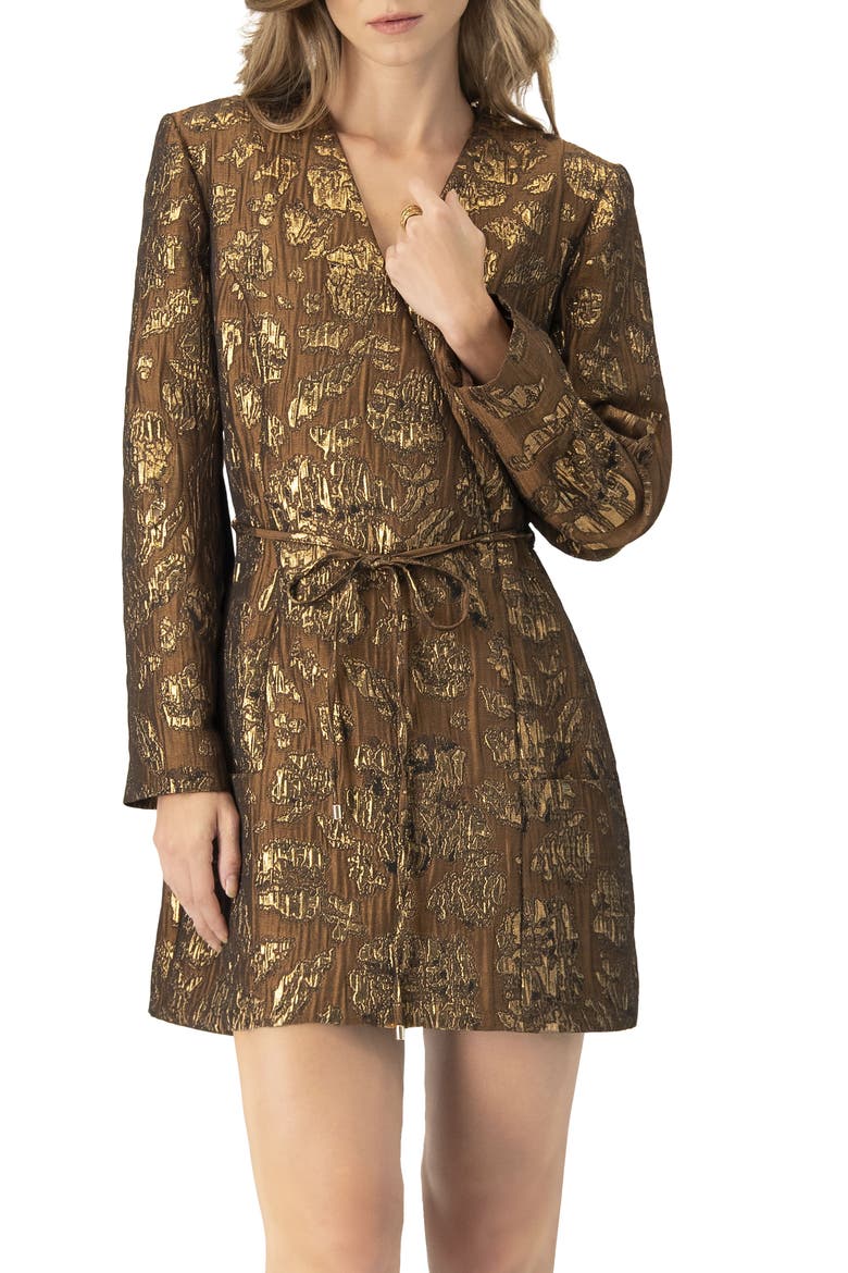 Jacquard Short Crossed V-Neck Dress with Pockets