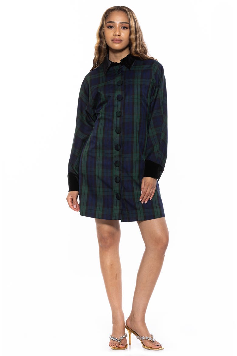 Velvet Trim Long Sleeve Shirtdress
