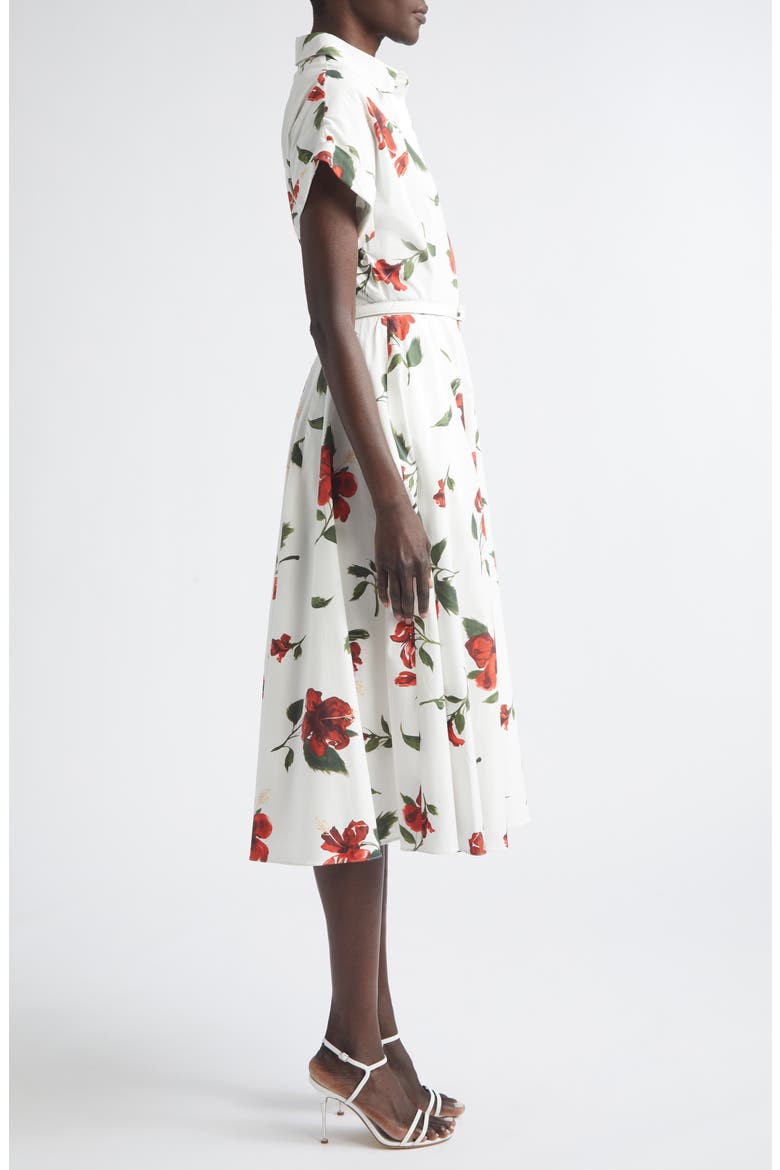 Chiné Hibiscus Cotton Stretch Poplin Midi Shirtdress