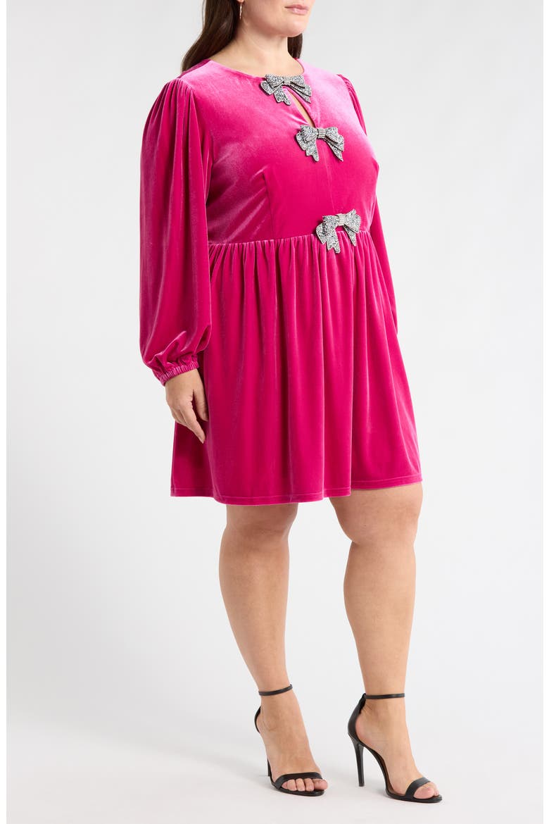 Glow Bow Velvet Long Sleeve Dress