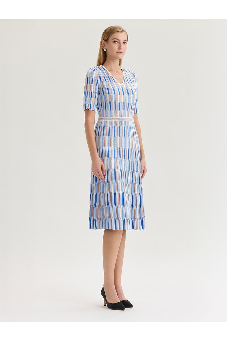 Fit & Flare Geometric Soft Knit Midi Dress