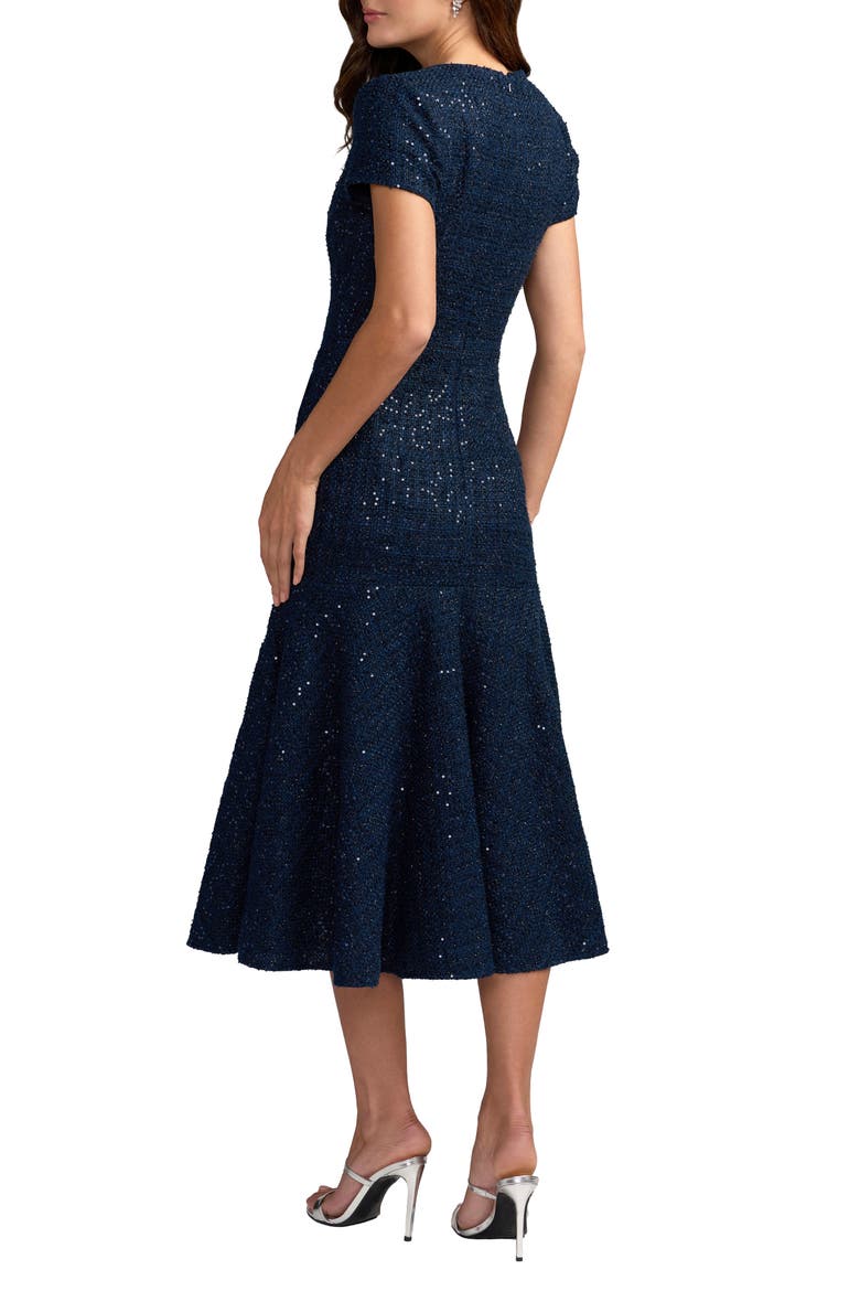 Women's Sequin Tweed Short Sleeve A-Line Midi Dress