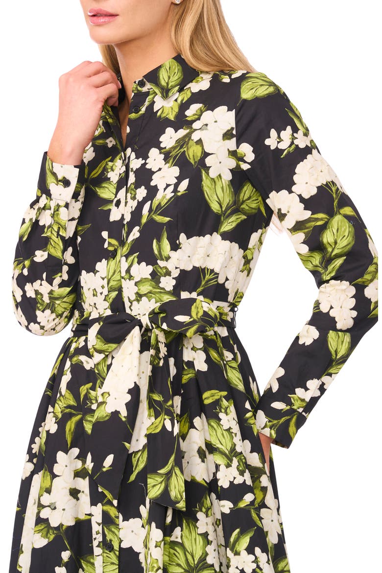 Anna Pleated Long Sleeve Cotton Midi Shirtdress