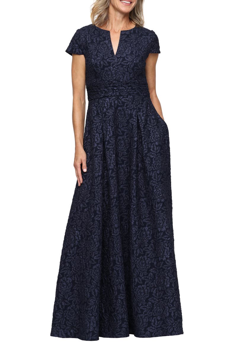 Embossed Short Sleeve Maxi Dress