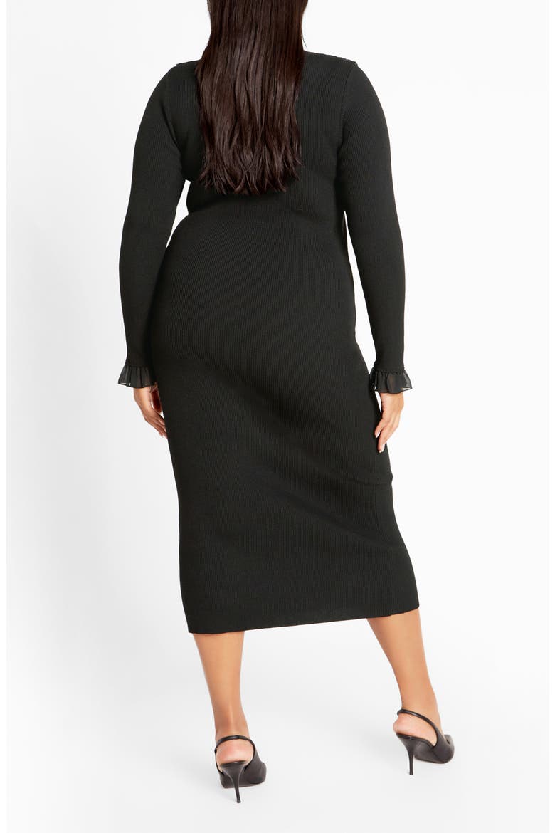 Auralie Ruffle Detail Long Sleeve Rib Sweater Dress