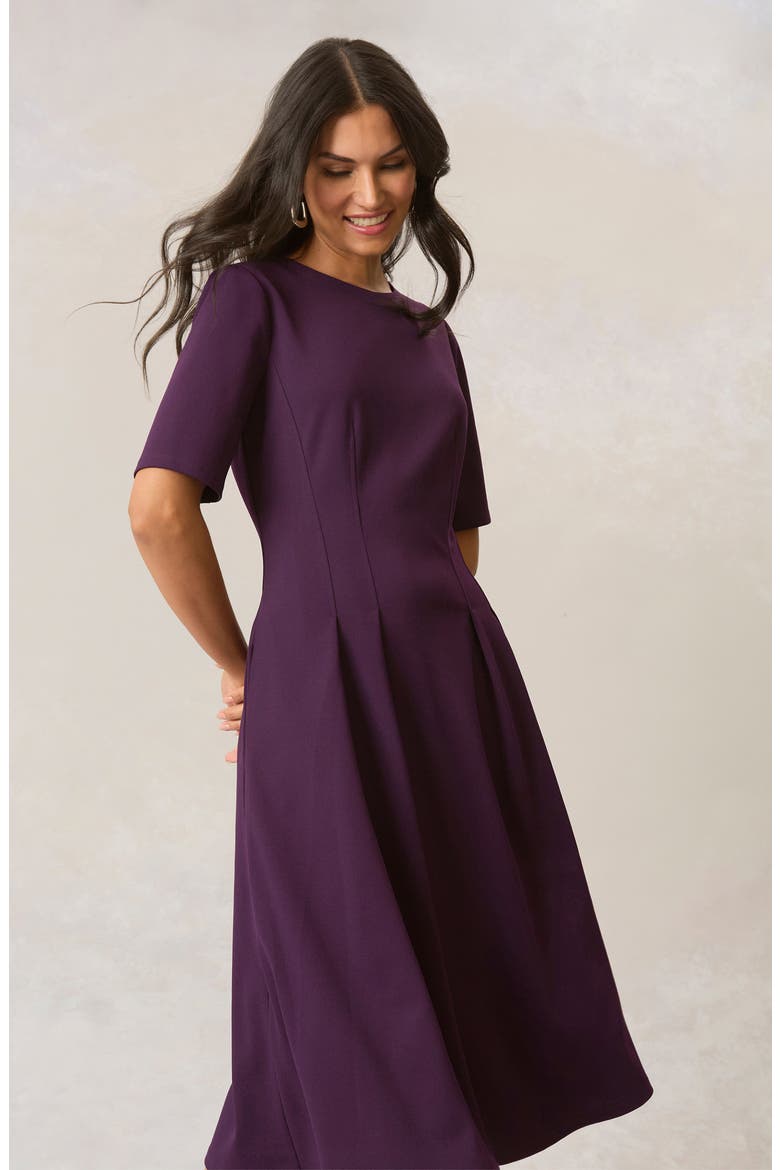 Double Pleat A-Line Midi Dress