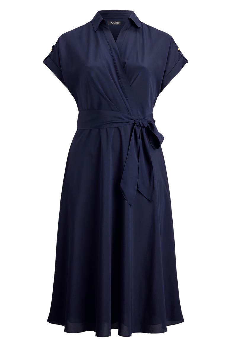 Wrap Bodice Crêpe de Chine Midi Dress