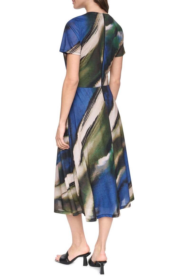 Ruched Front Print Midi Dress