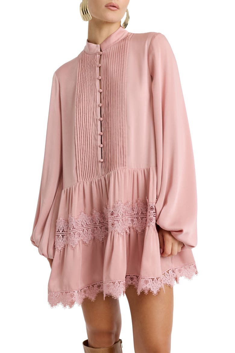 Antonia Lace Trim Long Sleeve Satin Minidress