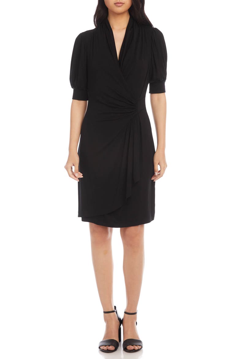 Puff Sleeve Jersey Faux Wrap Dress