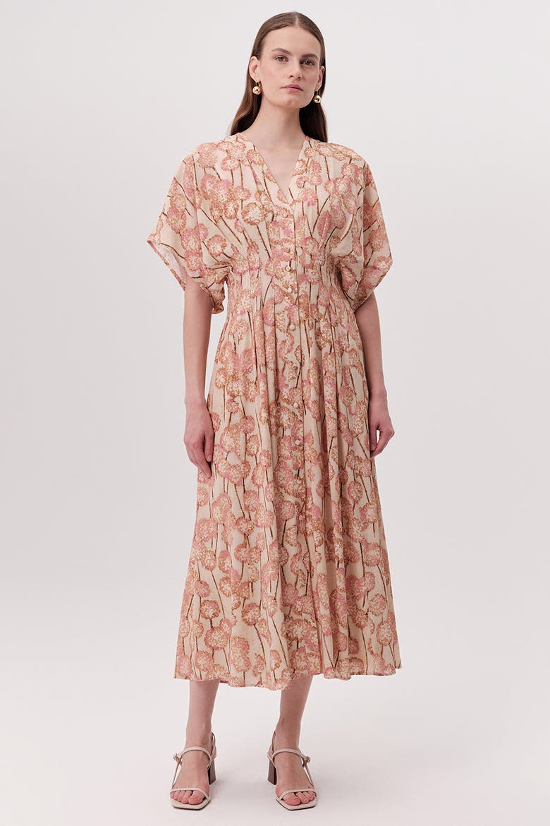 Mattie V Neck Smocked Waist Floral Midi Dress