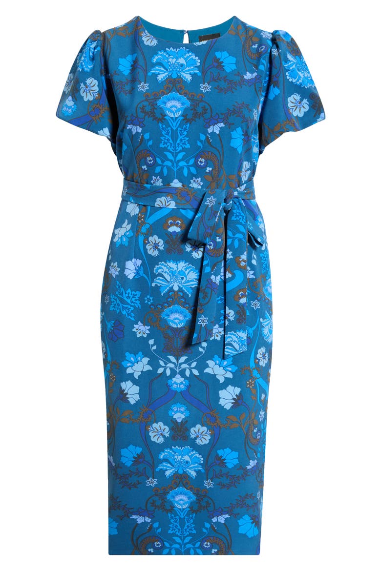 Palmate Floral Senidy Puff Sleeve Maxi Dress