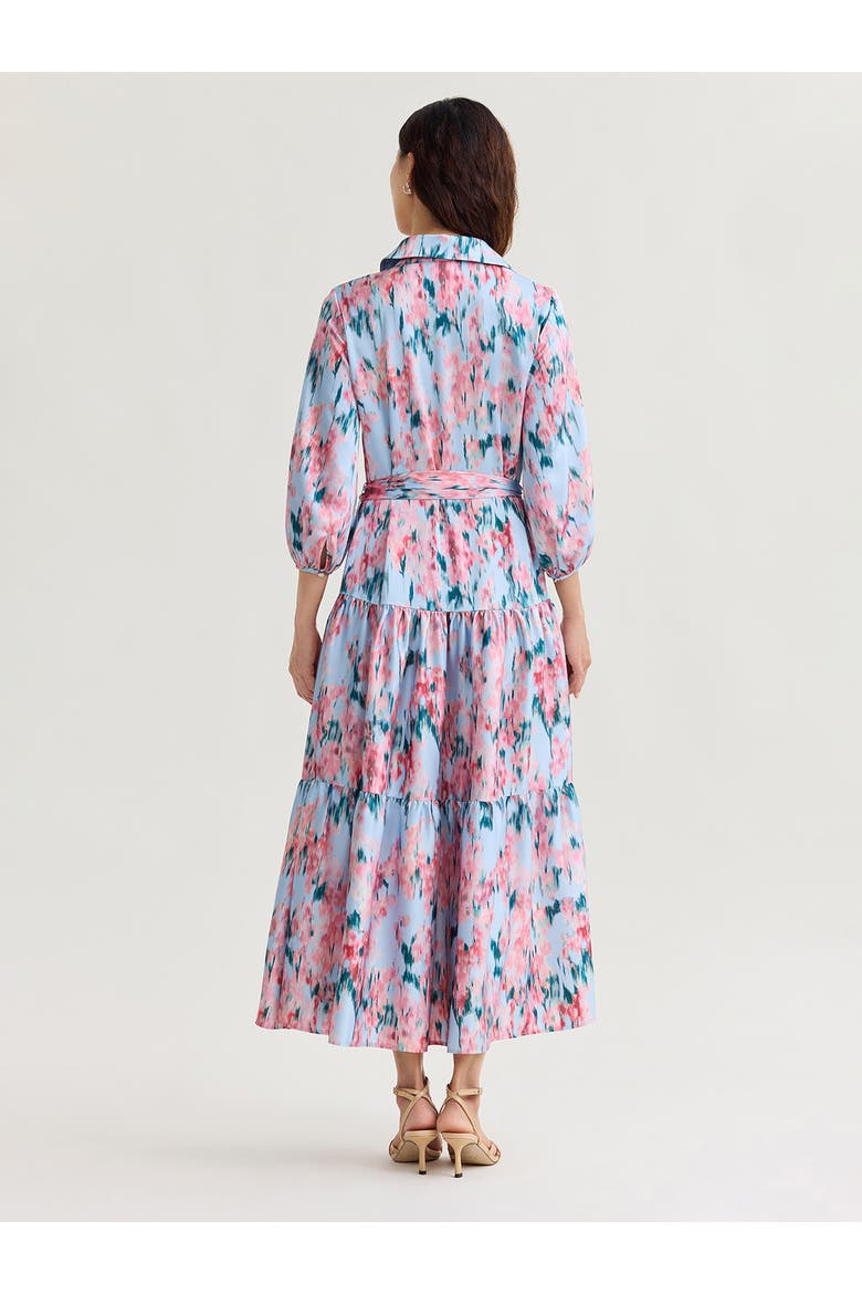 Printed Floral Crepe de Chine Tiered Maxi Dress
