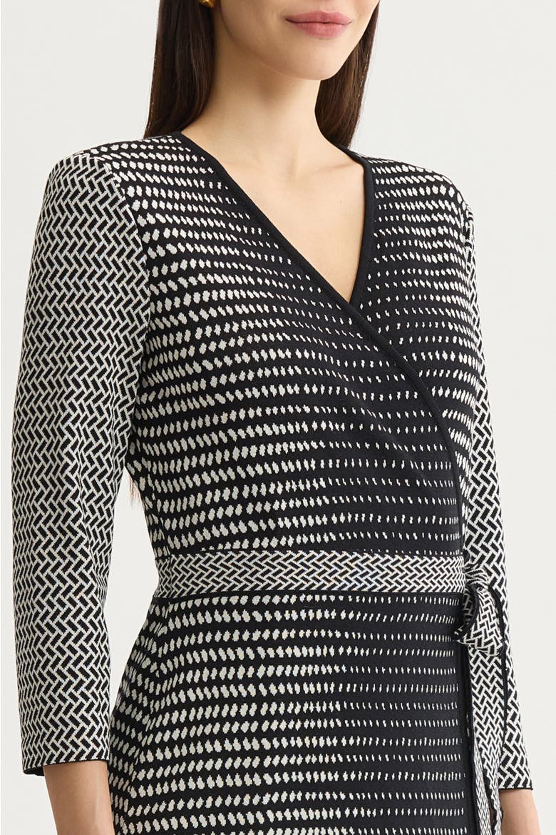 Monochrome Soft Knit Midi Wrap Dress
