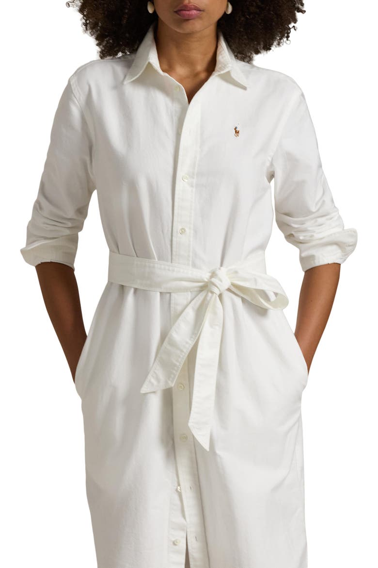 Belted Long Sleeve Cotton Oxford Shirtdress