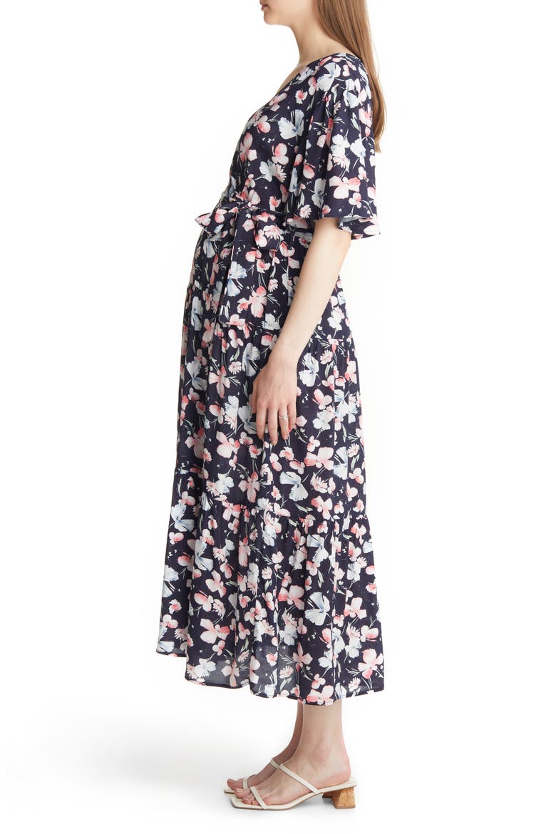Floral Faux Wrap Maternity Maxi Dress