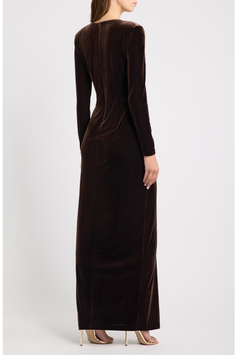 Ruched Long Sleeve Velvet Gown