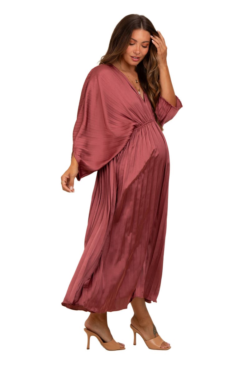 Satin Pleated V-Neck Maxi Dress