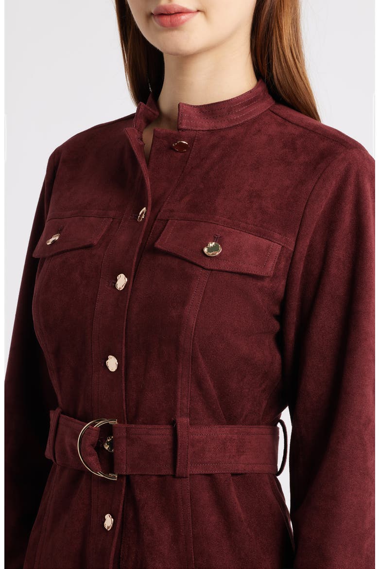 Laurie Long Sleeve Belted Faux Suede Shirtdress