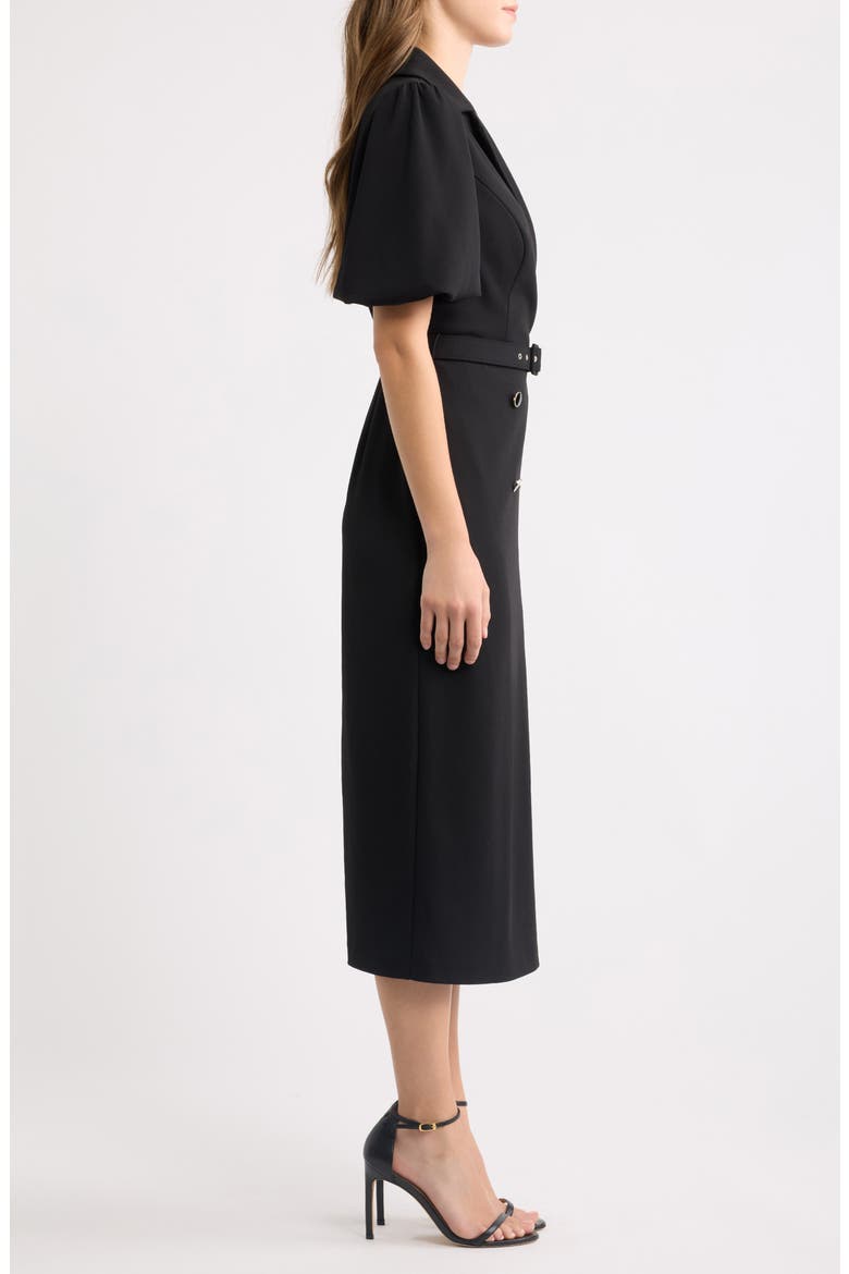 Belted Puff Sleeve Midi Dress