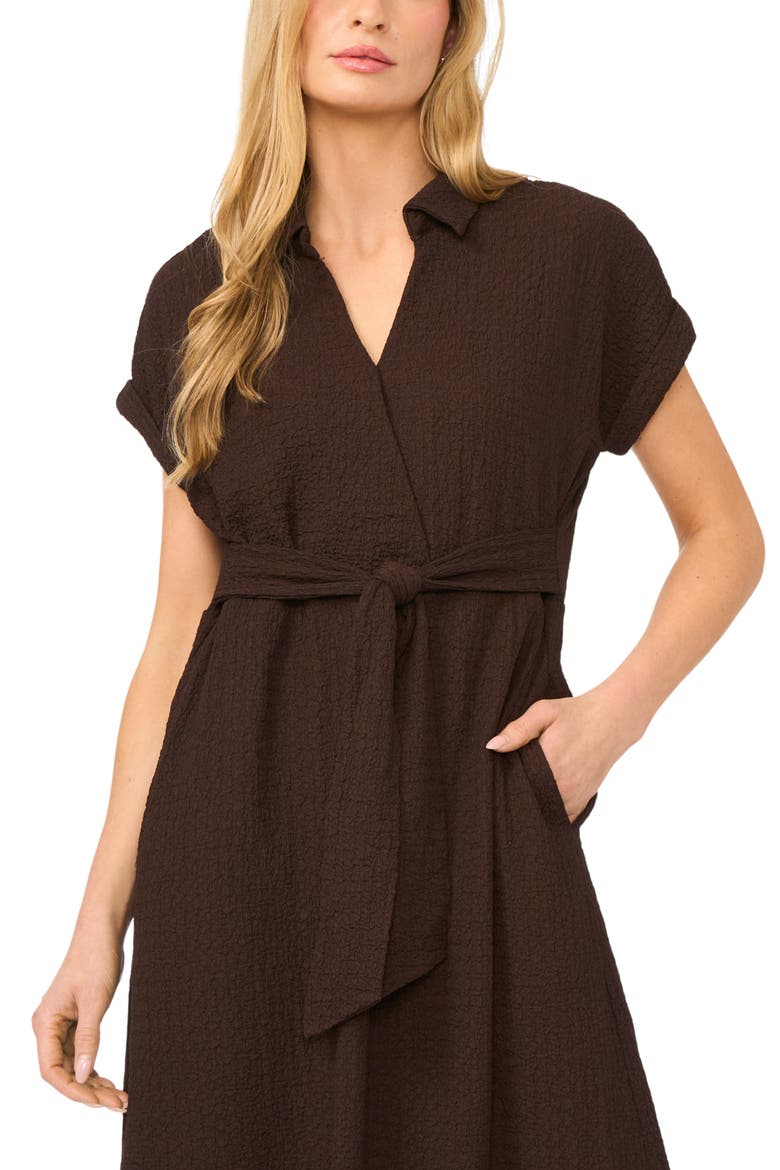 Tie Belt Textured Midi Dress