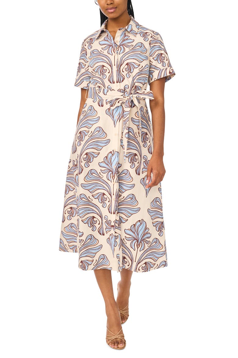 Print Belted Midi Shirtdress