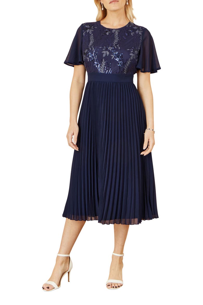 Sequin Embellished Pleated Midi Dress