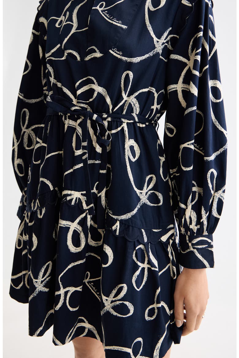 Scallop Trim Long Sleeve Cotton Minidress