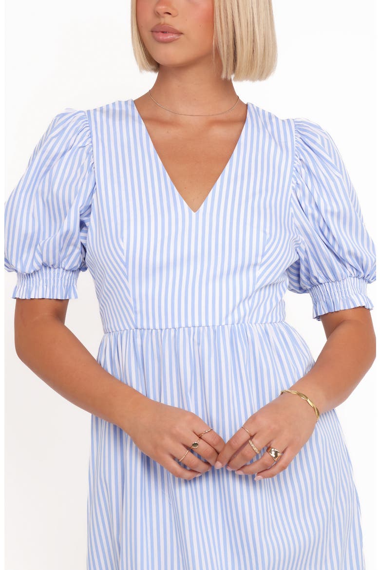 Steele Stripe Puff Sleeve Cotton Midi Dress