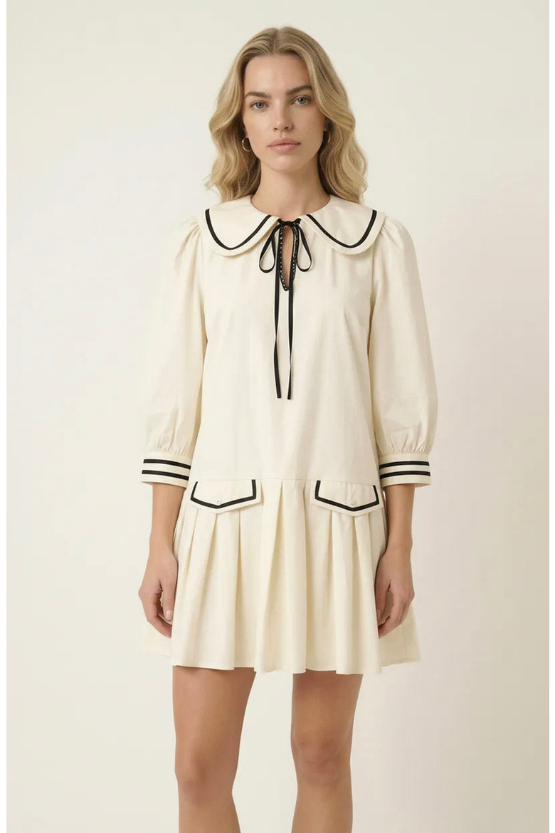Long-Sleeve Pleated Mini Dress