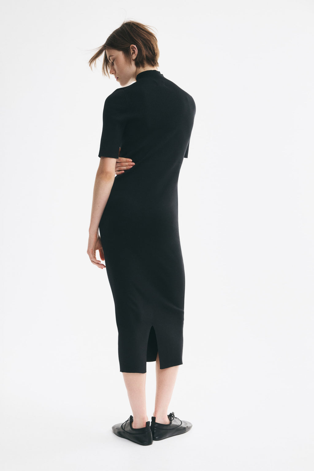 Fine-Knit Silk-Blend Mock Turtleneck Dress