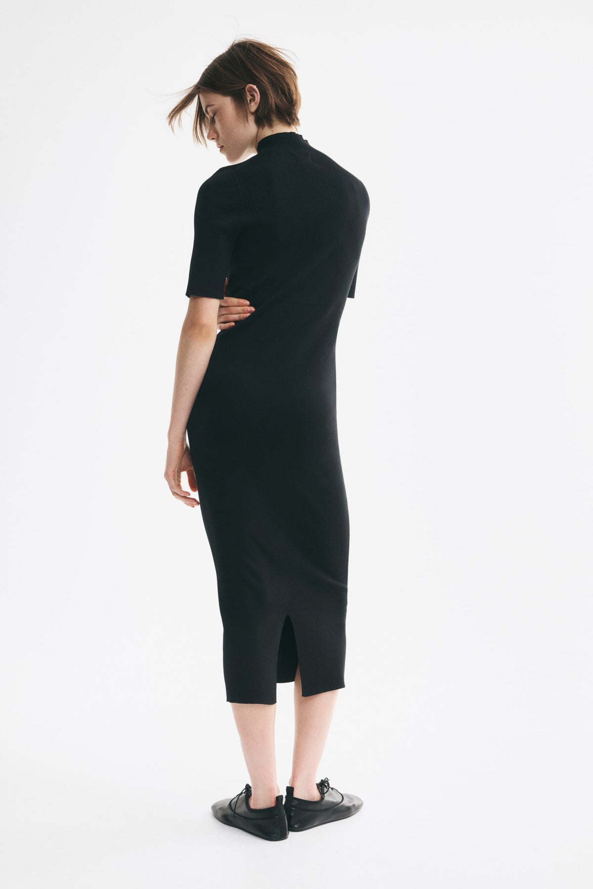 Fine-Knit Silk-Blend Mock Turtleneck Dress