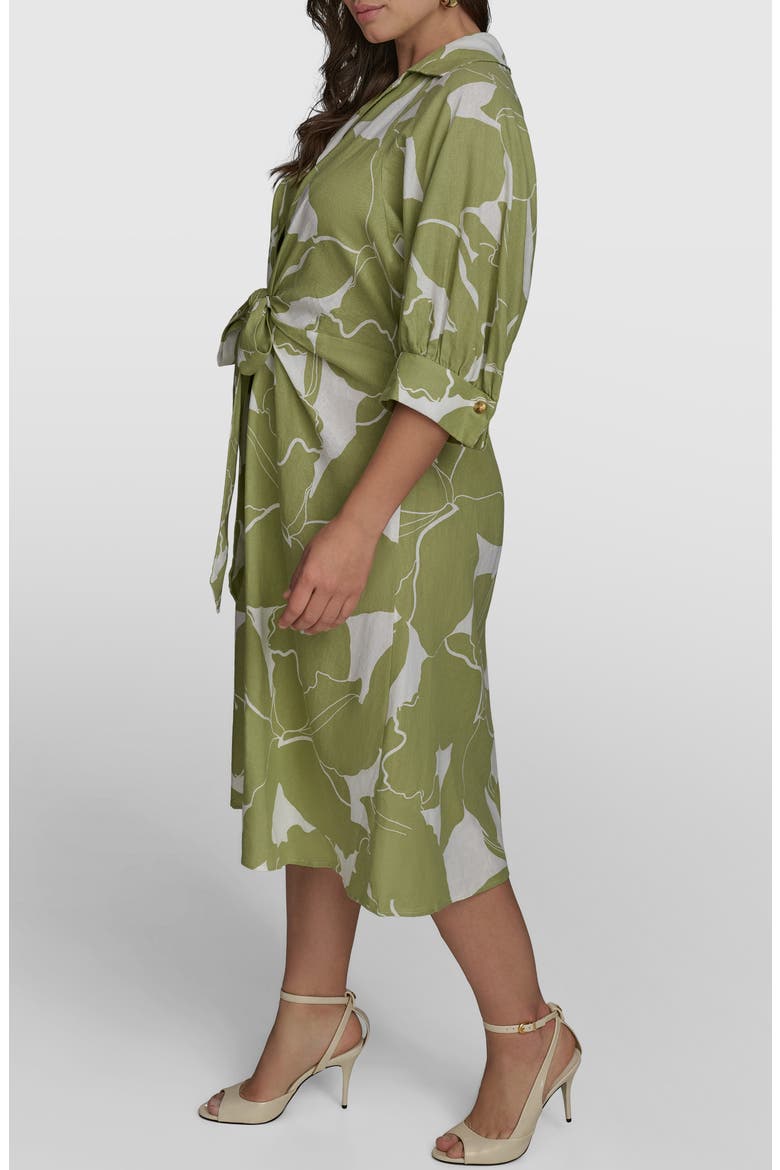 Print Tie Waist Midi Shirtdress