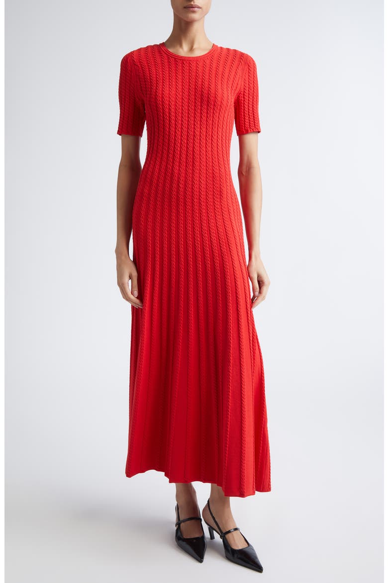 Cable Stitch Short Sleeve Midi Sweater Dress