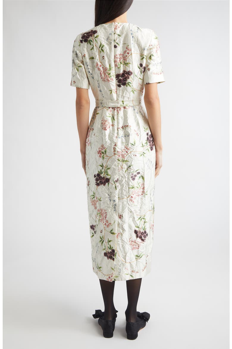 Floral Print Textured Satin Midi Pencil Dress