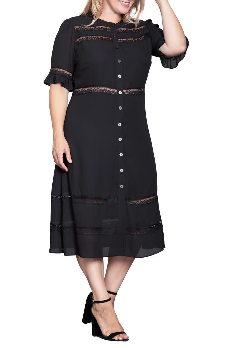 Lace Inset Georgette Midi Dress