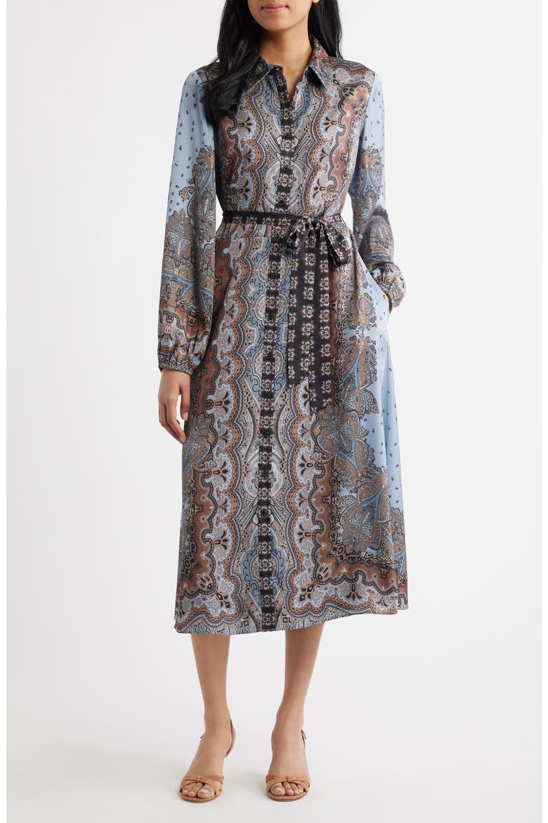 Mixed Paisley Long Sleeve Midi Shirtdress